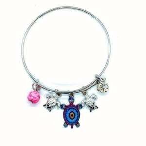 Beaded Sea Turtle Charm Colorful Bangle Bracelet